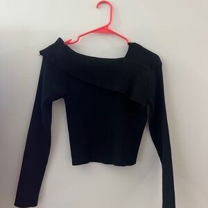 Princess Polly Black Ribbed Knit Top